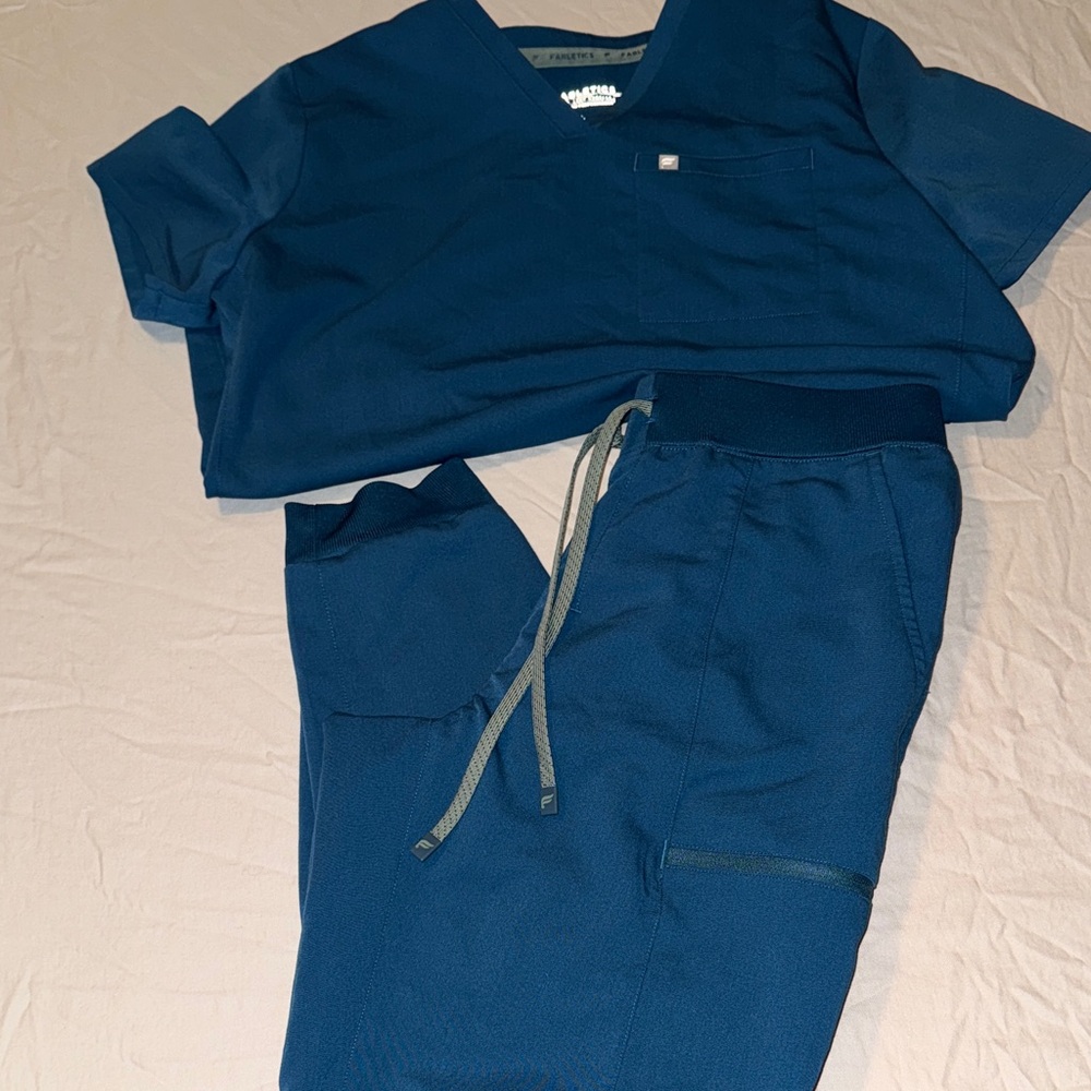Fabletics Navy Blue Scrub Top and Jogger Set